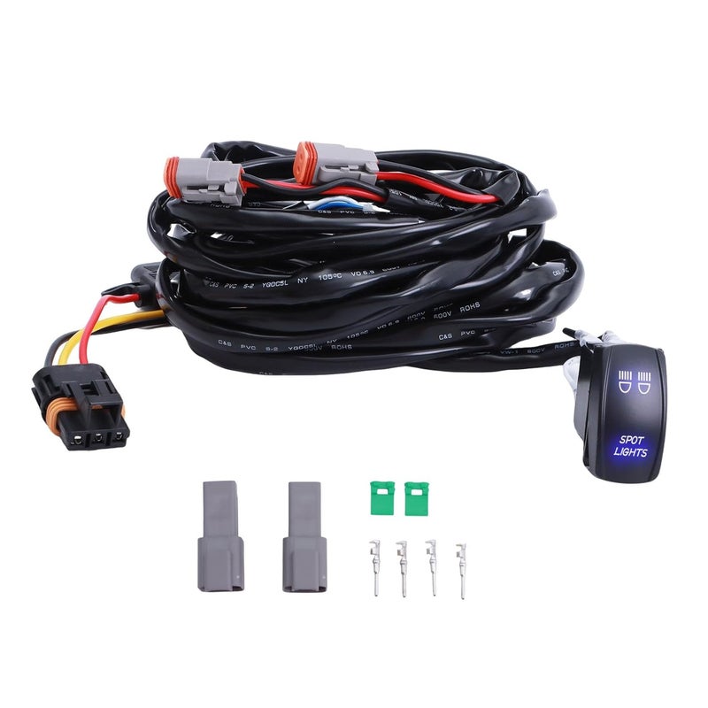 Solvrex UTV Spot Light Wiring Harness with Plug & Play Pulse Busbar Connector DT Plug Compatible with Polaris RZR Ranger General, 16AWG 2 Lead Pod Light Rocker Switch - Image 1